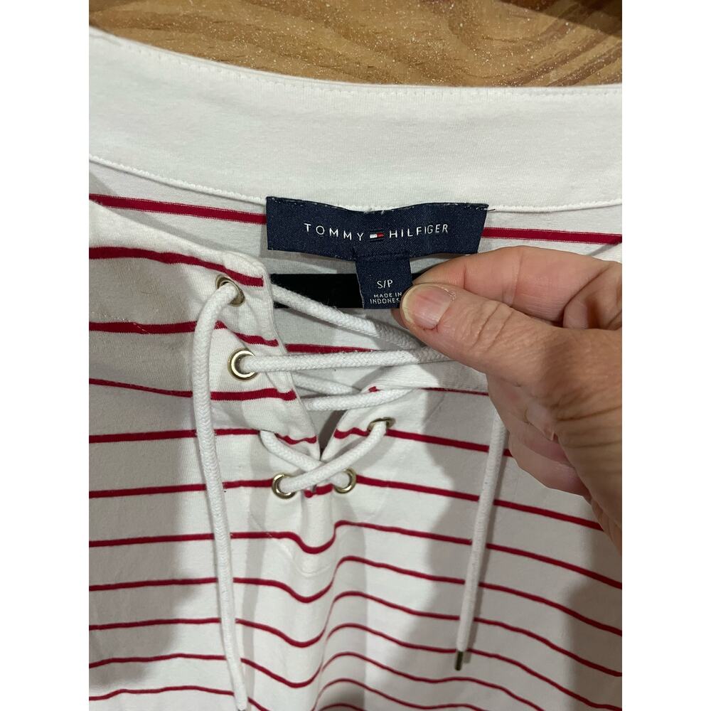 Tommy Hilfiger Red White Stripe Lace-Up T-Shirt Dress Coastal Nautical, Small - Picture 3 of 8